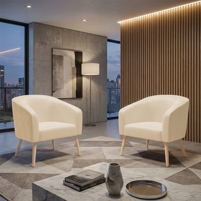 Poltrona Sala Decorativa Kit 2 Stella Pé Palito Natural Sintético PU Bege D03 - D'Rossi