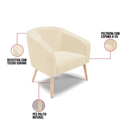 Poltrona Sala Decorativa Kit 2 Stella Pé Palito Natural Sintético PU Bege D03 - D'Rossi
