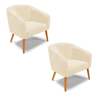 Poltrona Sala Decorativa Kit 2 Stella Pé Palito Castanho Sintético PU Bege D03 - D'Rossi