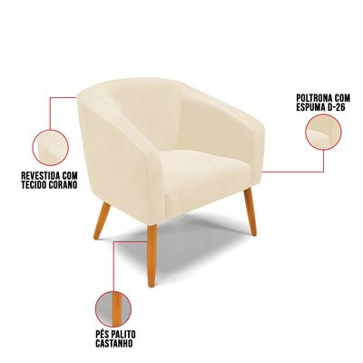 Poltrona Sala Decorativa Kit 2 Stella Pé Palito Castanho Sintético PU Bege D03 - D'Rossi