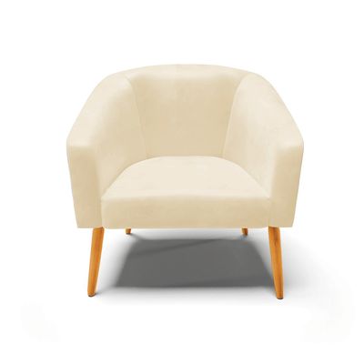 Poltrona Sala Decorativa Kit 2 Stella Pé Palito Castanho Sintético PU Bege D03 - D'Rossi