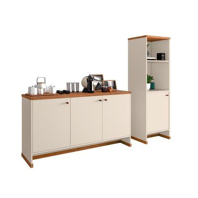 Conjunto Escritório 2 Peças - Buffet E Armário Verbena - Offwhite/ Offwhite/