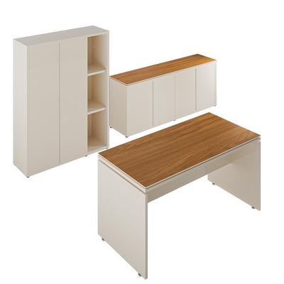 Conjunto De Escritório Office 3 Peças Mesa Balcão Armário Tu - Off White E Cedro Off White E Cedro