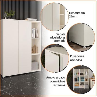 Conjunto De Escritório Office 3 Peças Mesa Balcão Armário Tu - Off White E Cedro Off White E Cedro