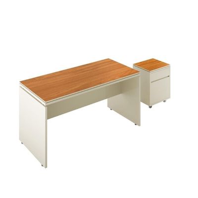 Conjunto De Escritório 2 Peças Mesa Gaveteiro 2 Gavetas Tund - Off White E Cedro Off White E Cedro