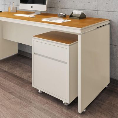 Conjunto De Escritório 2 Peças Mesa Gaveteiro 2 Gavetas Tund - Off White E Cedro Off White E Cedro