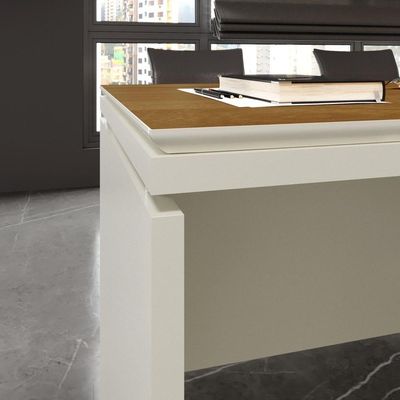 Conjunto De Escritório Office 2 Peças Mesa Armário Alto Tund - Off White E Cedro Off White E Cedro