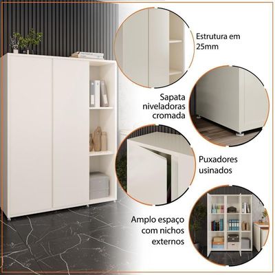 Conjunto De Escritório Office 2 Peças Mesa Armário Alto Tund - Off White E Cedro Off White E Cedro