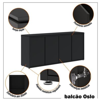 Conjunto De Escritório Office 3 Peças Mesa Gaveteiro Balcão - Preto Preto