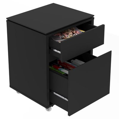 Conjunto De Escritório 2 Peças Mesa Gaveteiro 2 Gavetas Tund - Preto Preto