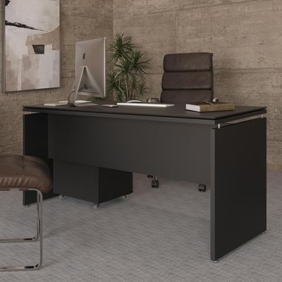 Conjunto De Escritório 2 Peças Mesa Gaveteiro 2 Gavetas Tund - Preto Preto