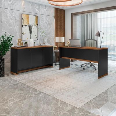 Conjunto Escritório Office Mesa E Buffet Verbena - Vianossa - Preto/ Preto/
