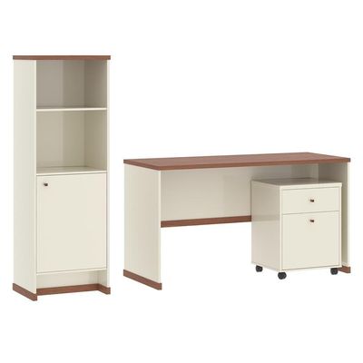 Conjunto Escritório 3 Peças - Mesa Armário E Gaveteiro Verbe - Offwhite/ Offwhite/