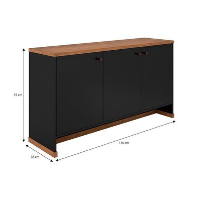 Conjunto Escritório 2 Peças - Buffet E Armário Verbena - Preto/ Preto/