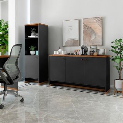 Conjunto Escritório 2 Peças - Buffet E Armário Verbena - Preto/ Preto/