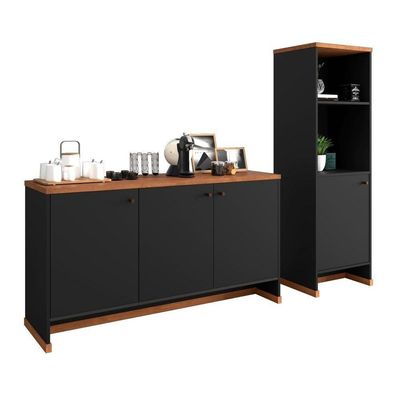 Conjunto Escritório 2 Peças - Buffet E Armário Verbena - Preto/ Preto/