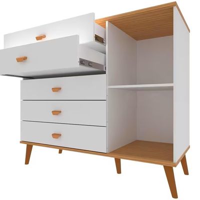 Quarto Infantil Completo Ternura Guarda-Roupa 3 Portas Cômoda 5 Gavetas Berço Conversível Bartira Branco Wood