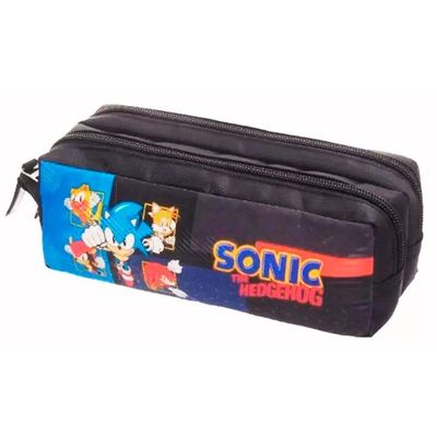 Kit Mochila Rodinha Lancheira Estojo Duplo Sonic Go Fast