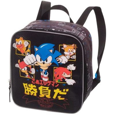 Kit Mochila Rodinha Lancheira Estojo Duplo Sonic Go Fast