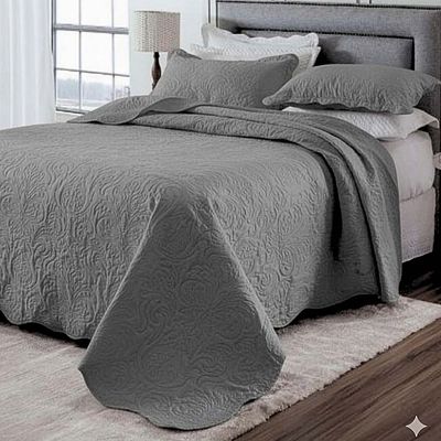 Kit Cobre Leito Colcha Basic Queen 3 Peças Dupla Face Liso Classic - Cinza Escuro - 100% Poliéster