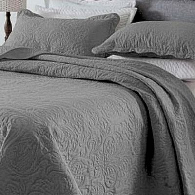 Kit Cobre Leito Colcha Basic Queen 3 Peças Dupla Face Liso Classic - Cinza Escuro - 100% Poliéster