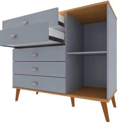 Quarto Infantil Completo Ternura Guarda-Roupa 3 Portas Cômoda 5 Gavetas Berço Conversível Bartira Azul Wood