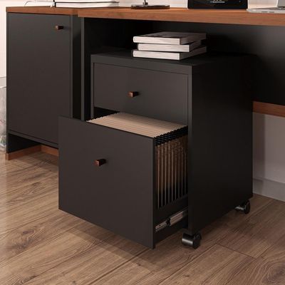 Conjunto Escritório 3 Peças - Mesa Gaveteiro E Balcão Verben - Preto/ Preto/