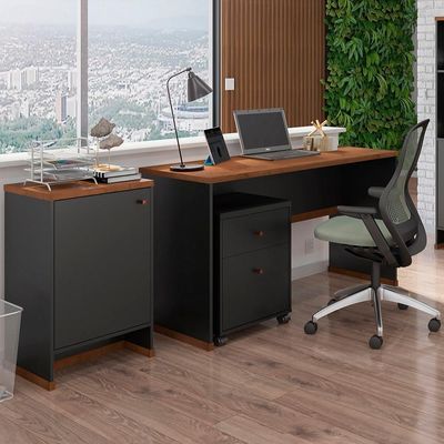 Conjunto Escritório 3 Peças - Mesa Gaveteiro E Balcão Verben - Preto/ Preto/