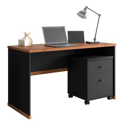 Conjunto Escritório 2 Peças - Mesa E Gaveteiro Verbena Viano - Preto/ Preto/