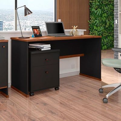 Conjunto Escritório 2 Peças - Mesa E Gaveteiro Verbena Viano - Preto/ Preto/