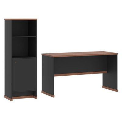 Conjunto Escritório 2 Peças - Mesa E Armário Verbena - Preto/ Preto/