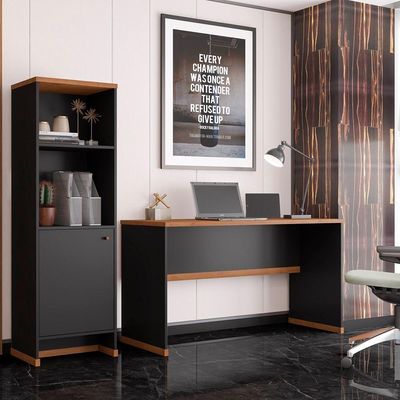 Conjunto Escritório 2 Peças - Mesa E Armário Verbena - Preto/ Preto/