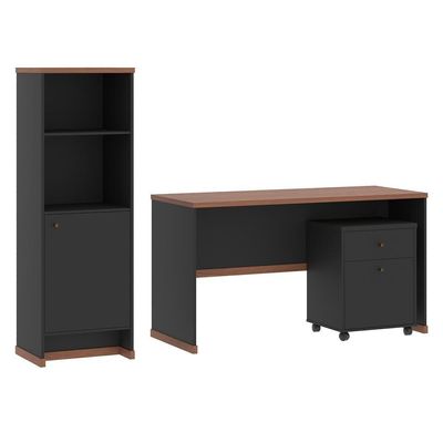 Conjunto Escritório 3 Peças - Mesa Armário E Gaveteiro Verbe - Preto/ Preto/