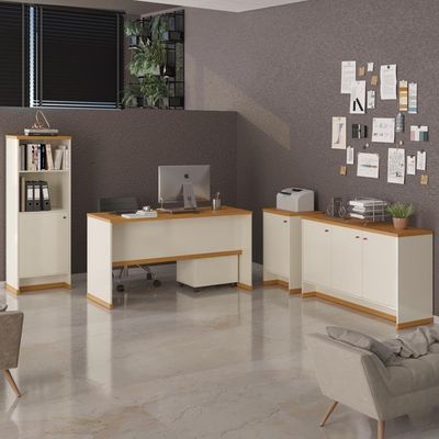 Conjunto Escritório Office Escrivaninha Balcões Gaveteiro Ve - Off White/ Off White/