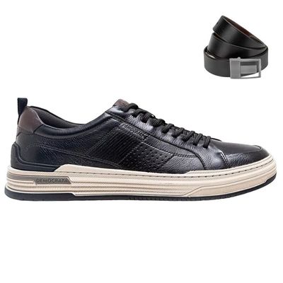 Kit Sapatênis Democrata Denim Mike Masculino + Cinto 38 / Preto