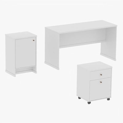 Conjunto Escritório 3 Peças - Mesa Gaveteiro E Balcão Verben - Branco Branco