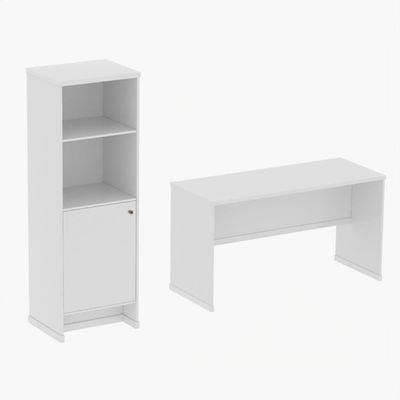 Conjunto Escritório 2 Peças - Mesa E Armário Verbena - Branco Branco