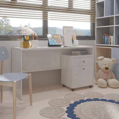 Conjunto Escritório 2 Peças - Mesa E Gaveteiro Verbena Viano - Branco Branco