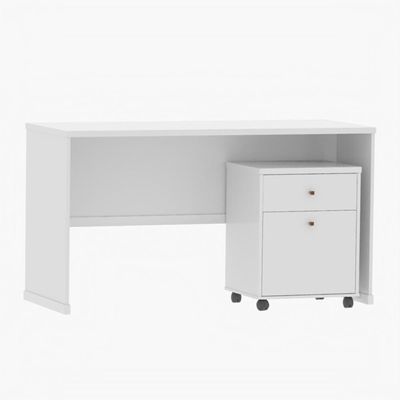 Conjunto Escritório 2 Peças - Mesa E Gaveteiro Verbena Viano - Branco Branco