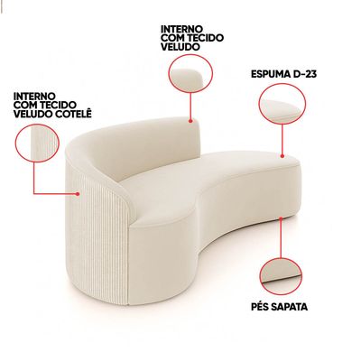 Sofá 3 Lugares Orgânico 180 cm Morgan Cotelê Ext/Veludo D03 - D'Rossi Menta