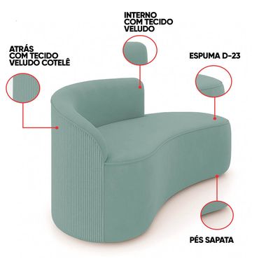Sofá 3 Lugares Orgânico 180 cm Morgan Cotelê Ext/Veludo D03 - D'Rossi Menta