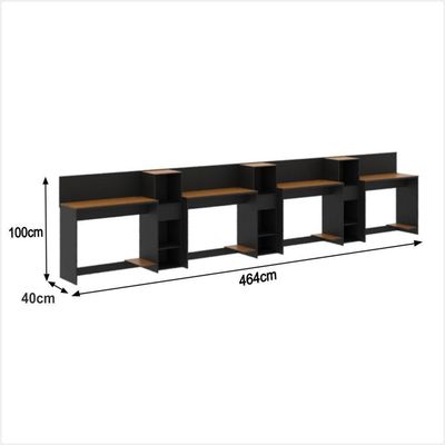 Conjunto De Escritório Tech 3 Livreiro E 4 Mesas 90cm - Vian - Preto E Cedro Preto E Cedro