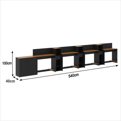 Conjunto De Escritório Tech 3 Livreiro 1 Buffet E 4 Mesas 90 - Preto E Cedro Preto E Cedro