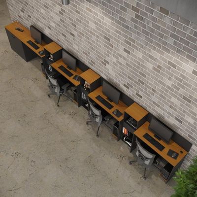 Conjunto De Escritório Tech 3 Livreiro 1 Buffet E 4 Mesas 90 - Preto E Cedro Preto E Cedro