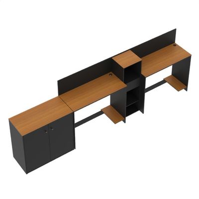 Conjunto De Escritório Tech 1 Livreiro 1 Buffet E 2 Mesas 90 - Preto E Cedro Preto E Cedro