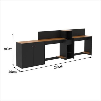 Conjunto De Escritório Tech 1 Livreiro 1 Buffet E 2 Mesas 90 - Preto E Cedro Preto E Cedro