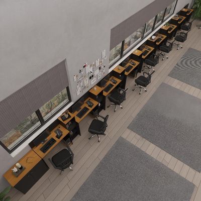Conjunto De Escritório Tech 8 Livreiro 1 Buffet E 9 Mesas 90 - Preto E Cedro Preto E Cedro