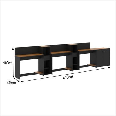 Conjunto De Escritório Tech 2 Livreiro 1 Buffet E 3 Mesas 90 - Preto E Cedro Preto E Cedro