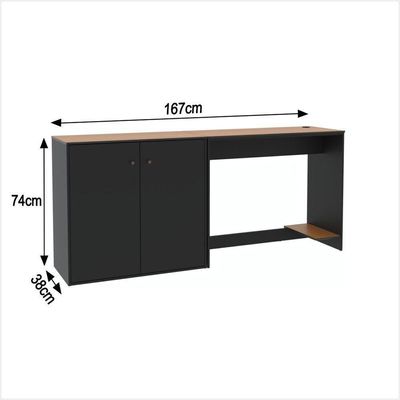 Conjunto De Escritório 2 Peças Tech Office Mesa E Aparador B - Preto E Cedro Preto E Cedro