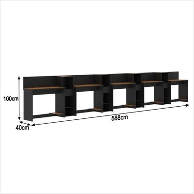 Conjunto De Escritório Tech 4 Livreiro E 5 Mesas 90cm - Vian - Preto E Cedro Preto E Cedro